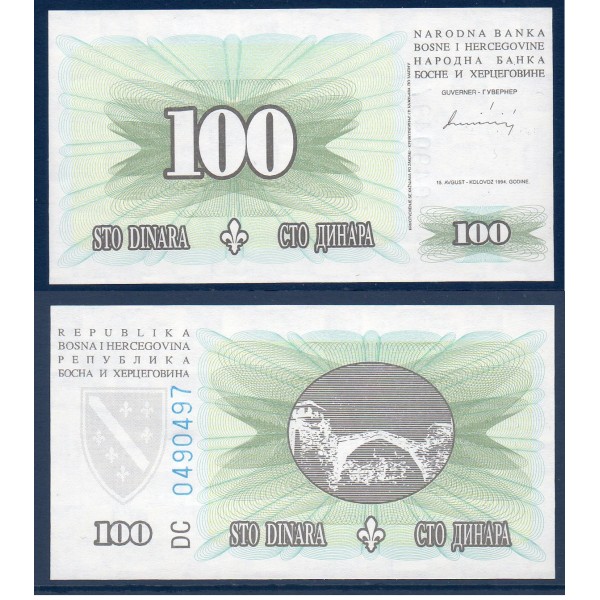 Bosnie P.44a, neuf Billet de 100 Dinara 1994 pont Vert