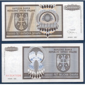 Croatie P.R11a, TTB Billet de 5000000 dinara 1992