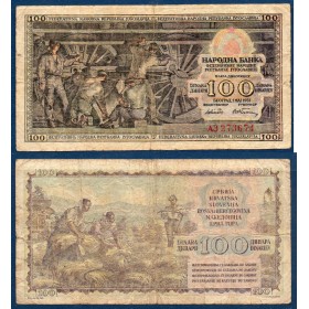 Yougoslavie P.68, B Billet de 100 Dinara 1953 ouvrier ferroviere