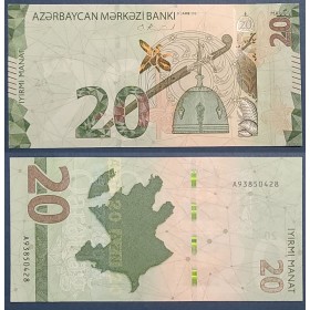 Azerbaïdjan P.41a, neuf Billet de 20 Manat 2021 plume