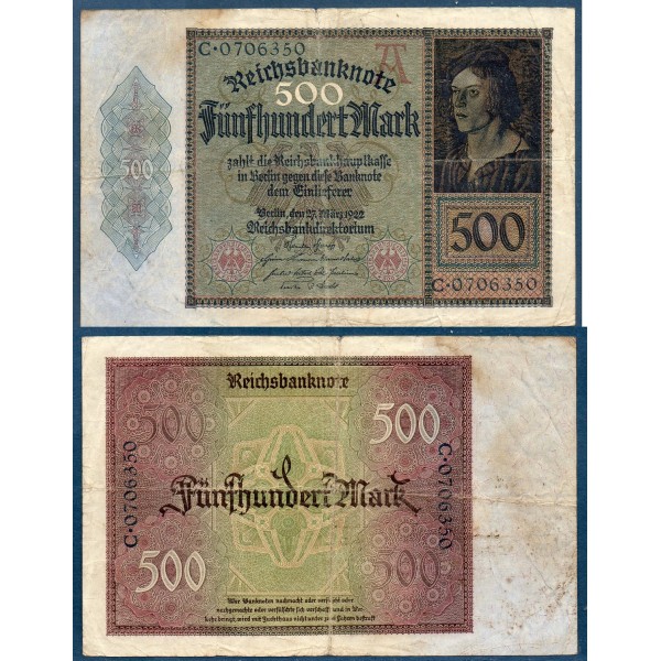 Allemagne P.73, TB Billet de 500 Mark 1922 Junker Mayer