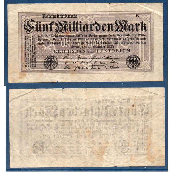 Allemagne P.123b, TB Billet de 5 milliards de Mark 1923