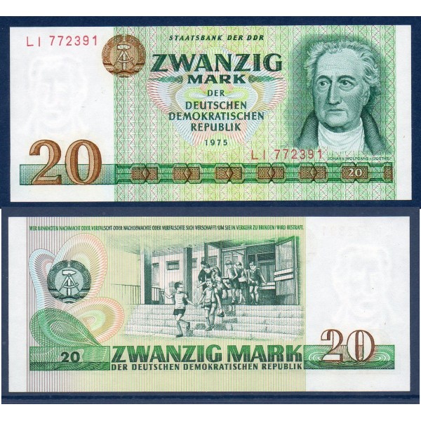 Allemagne RDA P.29a, Neuf Billet de 20  Mark 1975 Johan Goethe