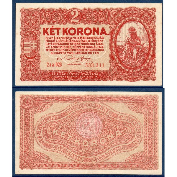 Hongrie P.58, TTB Billet de 2 korona 1920 fermier