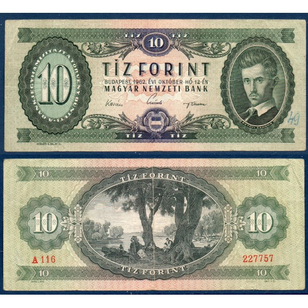 Hongrie P.168c, ecrit Billet de 10 Forint 1962 Petofi Sandor