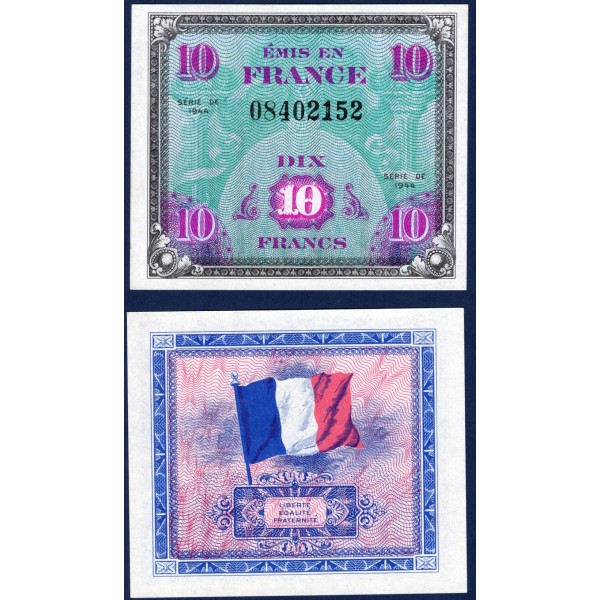 10 Francs Drapeau, Spl, 1944 sans série Billet du trésor Central