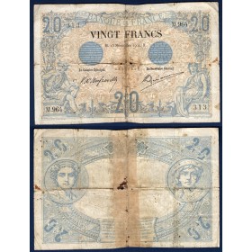 20 Francs Noir, B-, 15.11.1904 Billet de la banque de France