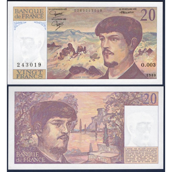 20 Francs Debussy, Spl, 1980 Billet de la banque de France