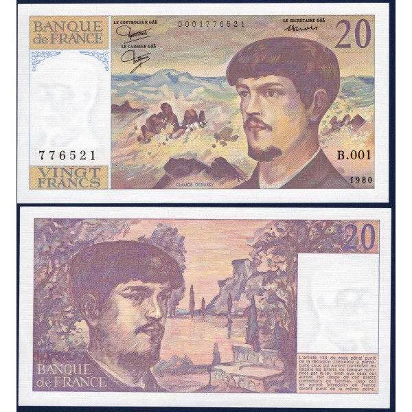 20 Francs Debussy, Spl, 1980 Billet de la banque de France