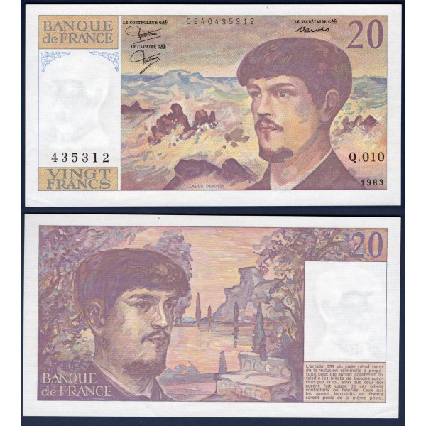 20 Francs Debussy, Spl, 1983 Billet de la banque de France