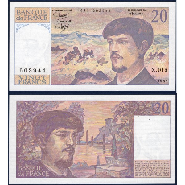 20 Francs Debussy, Neuf, 1985 Billet de la banque de France
