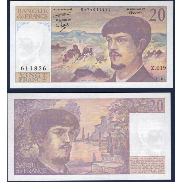 20 Francs Debussy, Neuf, 1987 Billet de la banque de France