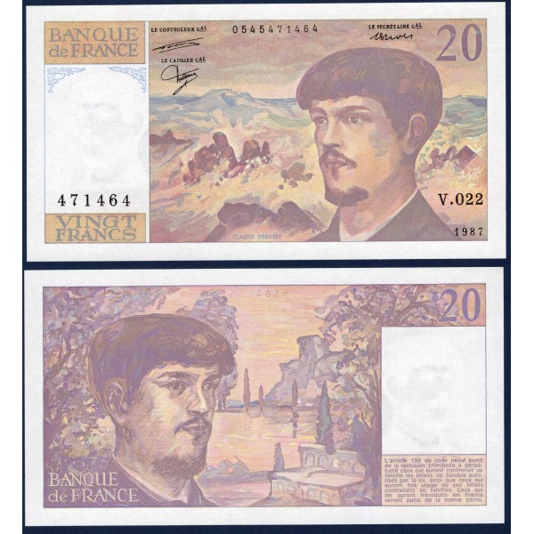 20 Francs Debussy, Neuf, 1987 Billet de la banque de France