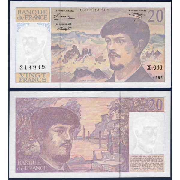 20 Francs Debussy, Neuf, 1993 Billet de la banque de France