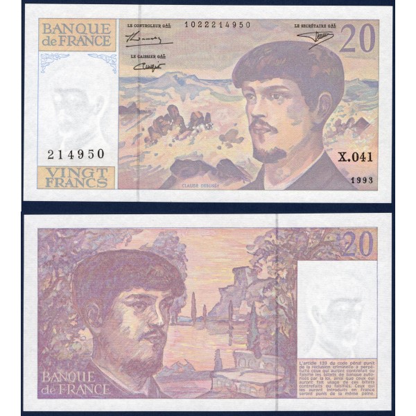 20 Francs Debussy, Neuf, 1993 Billet de la banque de France