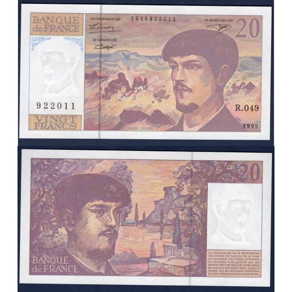 20 Francs Debussy, Neuf, 1995 Billet de la banque de France