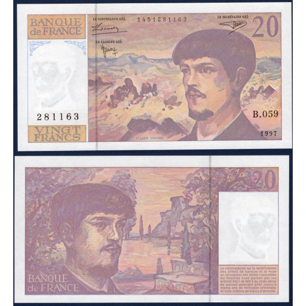 20 Francs Debussy, Neuf, 1997 Billet de la banque de France