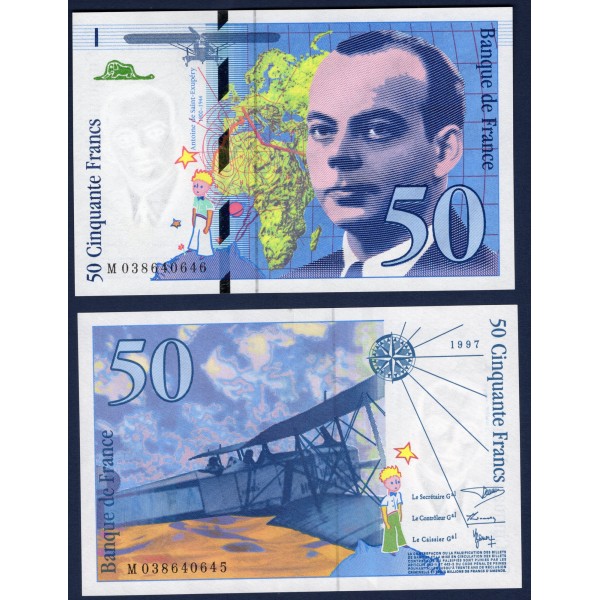 50 Francs St Exupéry, Neuf, 1997 Billet de la banque de France