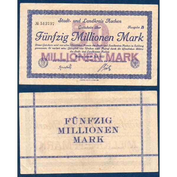 Aachen Gross Notgeld 50 Millions mark, 20.7.1923