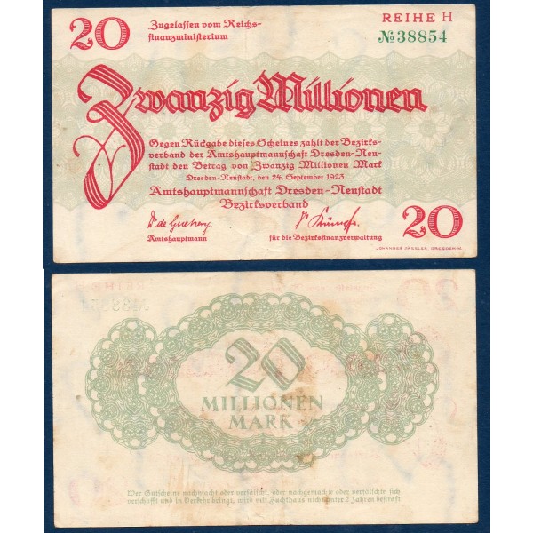 Dresde Gross Notgeld 20 millions mark, 1923