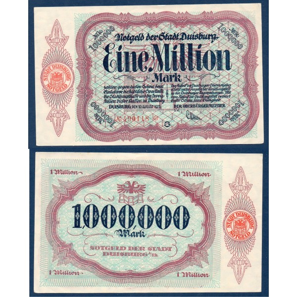 Duisburg Gross Notgeld 1 Million mark, 10.8.1923