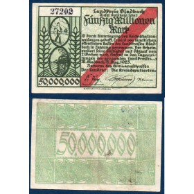 Gladbach Notgeld TTB 50 millions mark, 8.8.1923