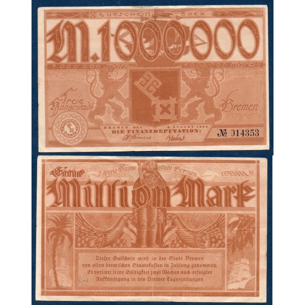 Bremen Gross Notgeld 1000000 mark, 4.8.1923