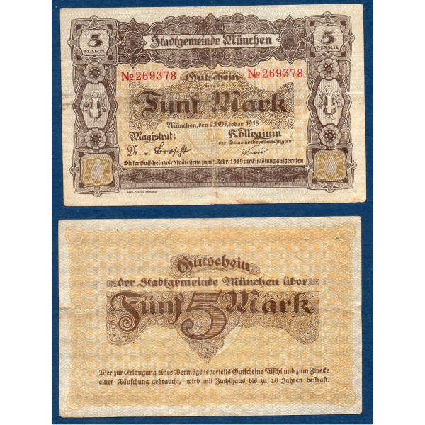 Munich Gross Notgeld TB 5 mark, 1918