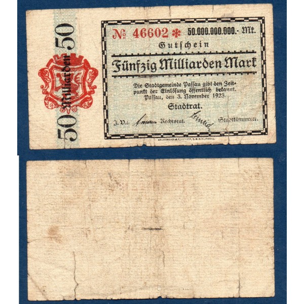 Passau Gross Notgeld TB 50 Milliards mark, 1923