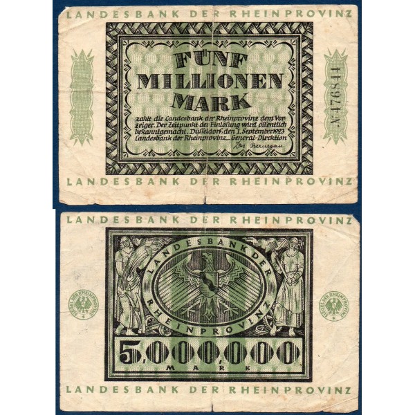Rhein Provinz Notgeld TB 5 millions mark, 1.9.1923