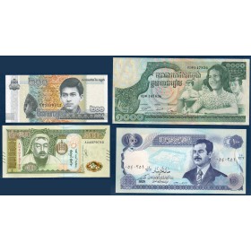 Lot de 4 Billets 1 Mongolie, 1 Irak, 2 Cambodge SPL et NEUFS