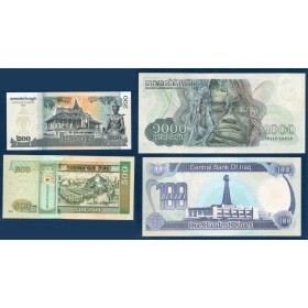 Lot de 4 Billets 1 Mongolie, 1 Irak, 2 Cambodge SPL et NEUFS