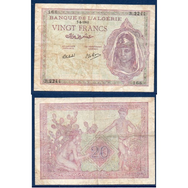 Algérie P.92b, TB Billet de 20 Francs 7.5.1945
