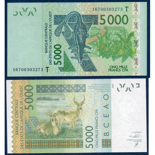 BCEAO P.817Ta, neuf Billet de 5000 Francs CFA 2003 TOGO