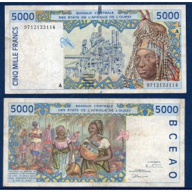BCEAO P.113Af, TB Billet de 5000 Francs CFA 1997 pour la Cote d'Ivoire