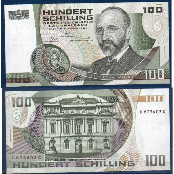 Autriche P.150, Neuf Billet de 100 schilling 1984 Bawerk