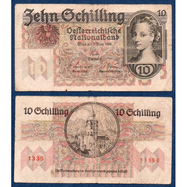 Autriche P.122, TB, Billet de 10 Schillings 1946 Münzturm