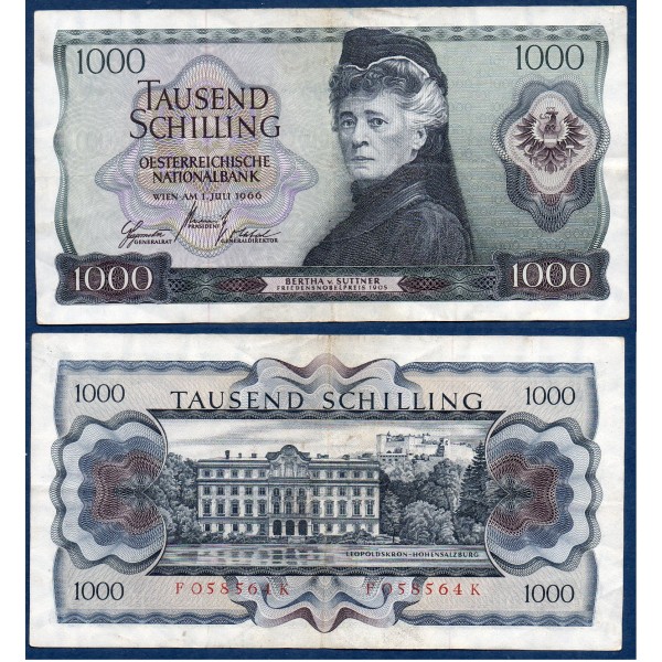 Autriche P.147a, TTB Billet de 1000 schilling 1966 Bertha von Suttner