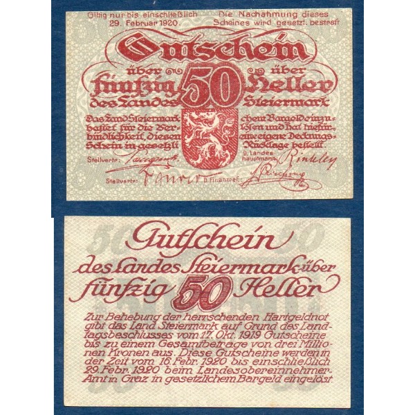 Autriche P.S137, Spl Billet de 50 heller 1920