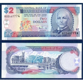 Barbade P.54b, Neuf Billet de 2 dollars 1999 John Redman Bovell