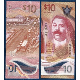 Barbade P82a, TTB Billet de 10 dollars 2022 Charles O'Neal