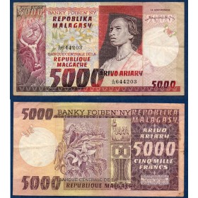 Madagascar P.66a, TB Billet de 5000 Francs - 1000 ariary 1974-1975