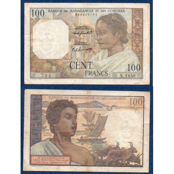 Madagascar P.46b, TTB Billet de 100 Francs 1951