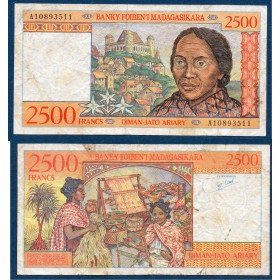 Madagascar P.81, TB Billet de 2500 Francs : 500 ariary 1998