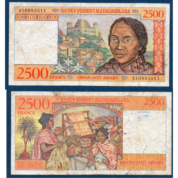Madagascar P.81, TB Billet de 2500 Francs : 500 ariary 1998