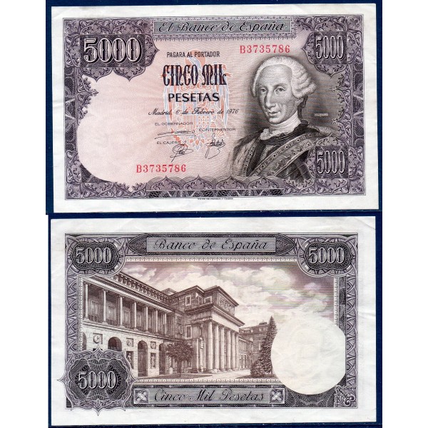 Espagne P.155, TTB Billet de 5000 pesetas 1976 Carlos III