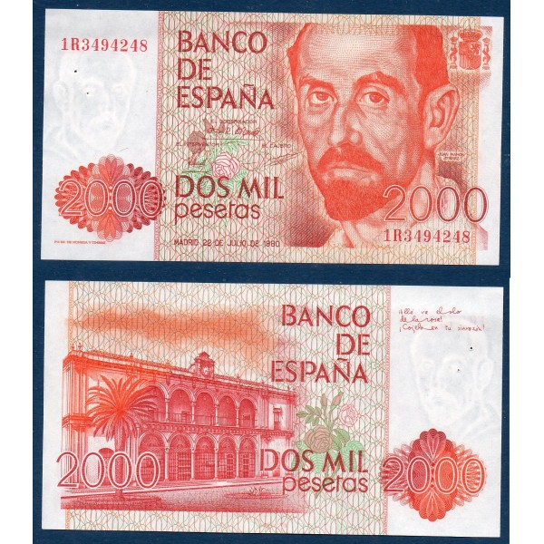 Espagne P.159, Spl Billet de 2000 pesetas 1980