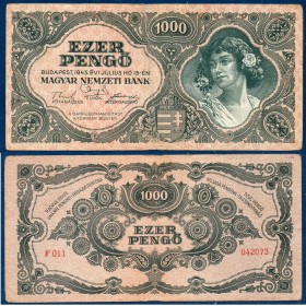 Hongrie P.118a, TTB Billet de 1000 Pengo 1945