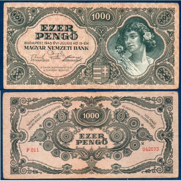Hongrie P.118a, TTB Billet de 1000 Pengo 1945