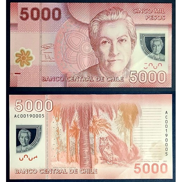Chili P.163h, TTB Billet de 5000 Pesos 2021 Gabriela Mistral